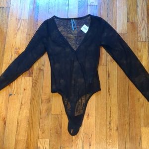 XS NWT Anthropologie black lace mesh bodysuit